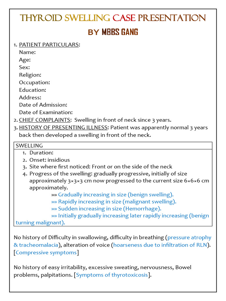 Thyroid Swelling Case Presentation Pdf Thyroid Common Carotid Artery