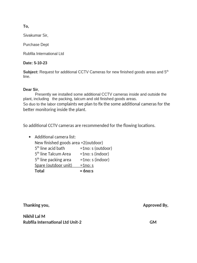 Request for Additional CCTV Cameras | PDF