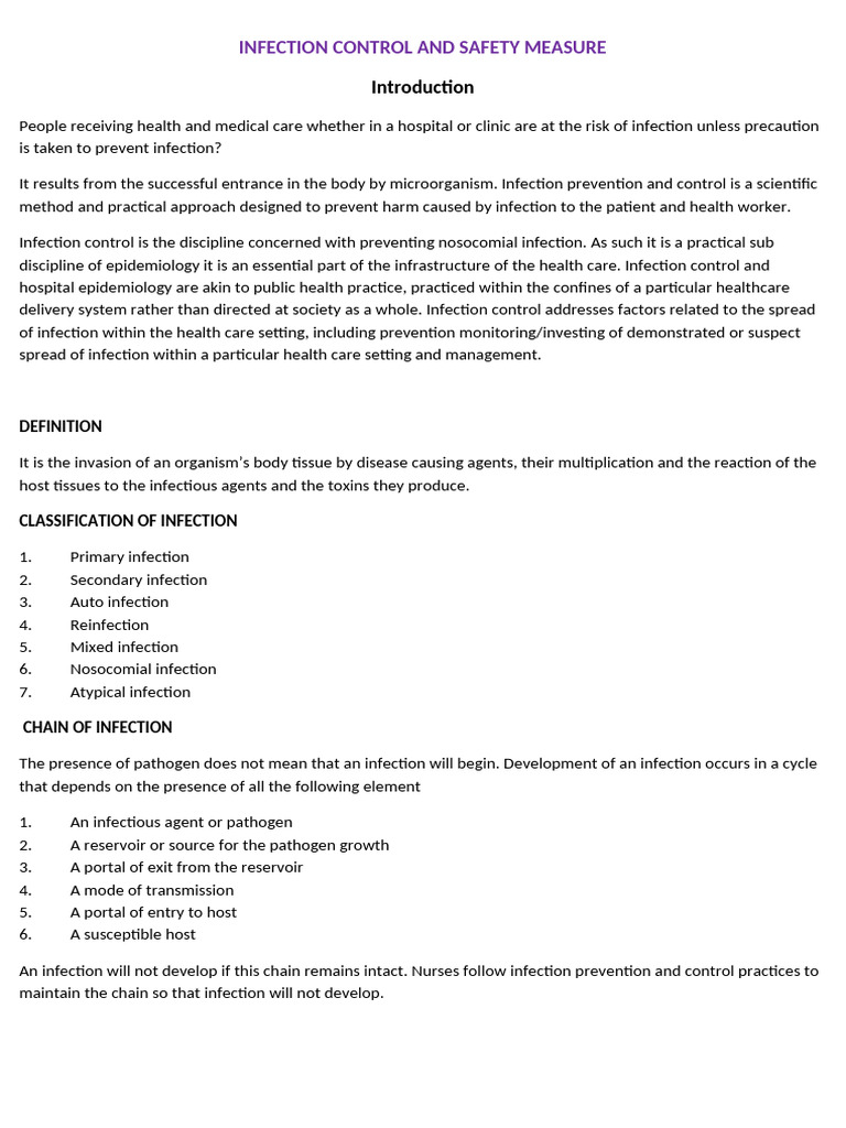 Infection Control and Safety Measures | PDF | Infection | Personal ...
