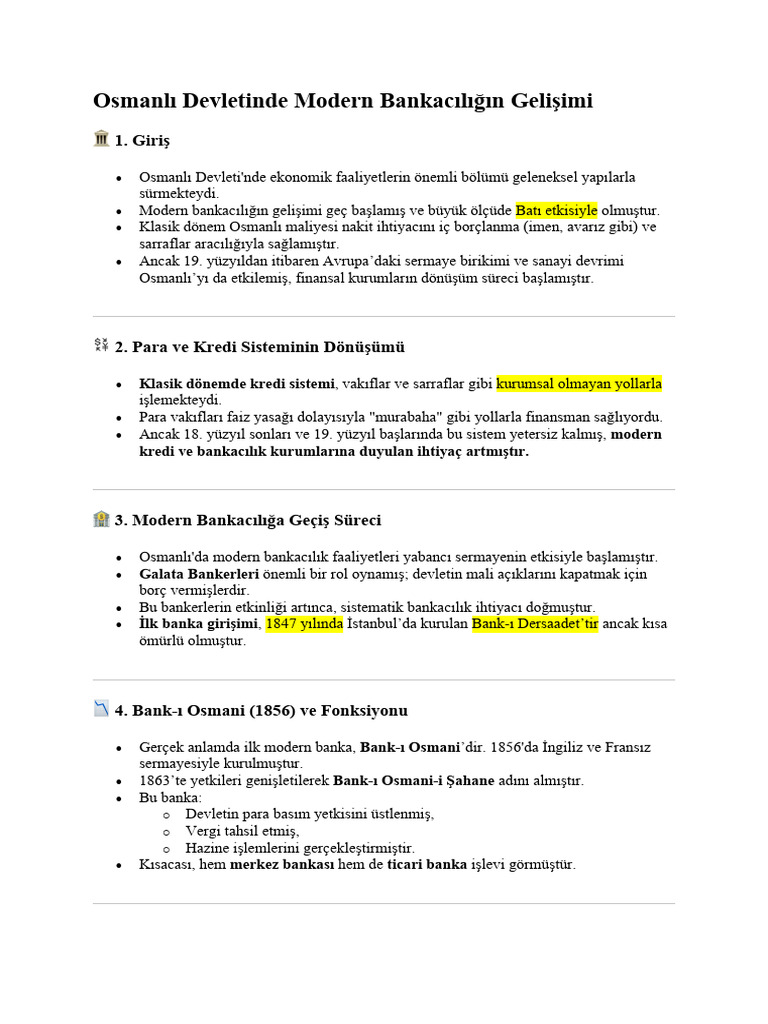 Osmanlı Devletinde Modern Bankacılığın Gelişimi | PDF
