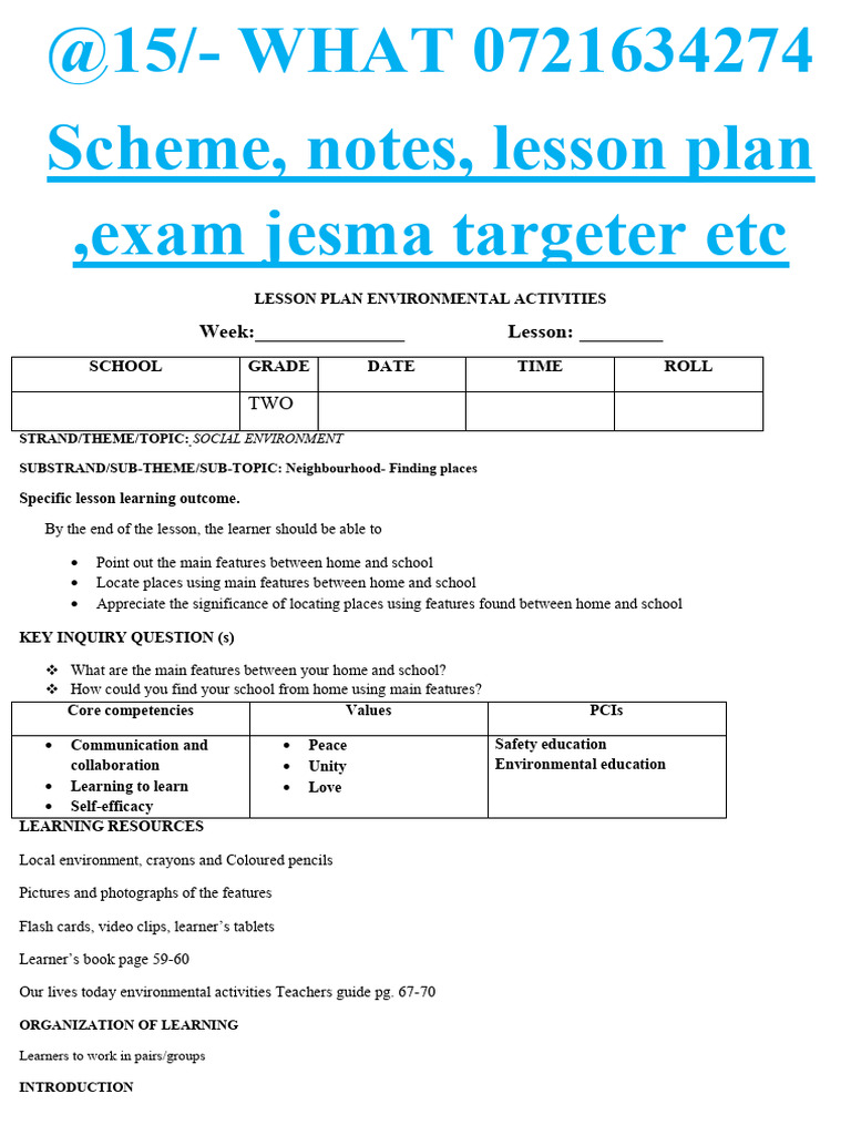 Environmental Lesson Plan for Grade Two | PDF | Learning | Lesson Plan