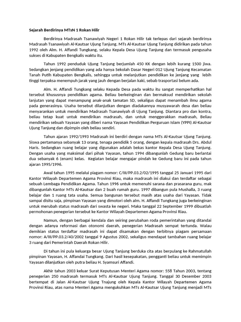Sejarah MTsN 1 Rokan Hilir | PDF