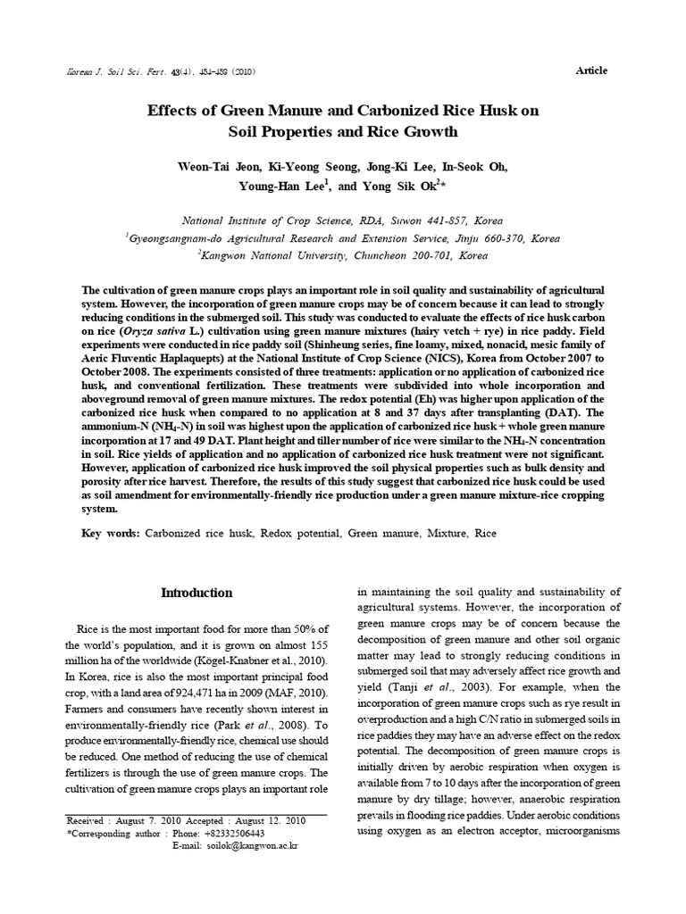 Effects of Green Manure and Carbonized Rice Husk o | PDF | Rice | Soil