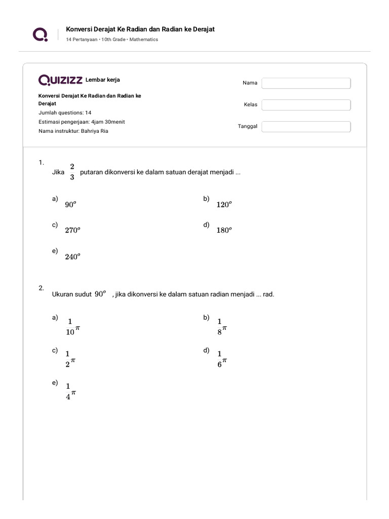 Konversi Putaran ke Derajat Matematis | PDF