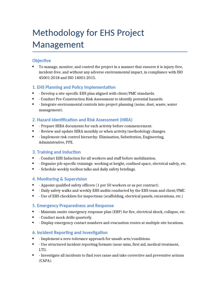 EHS Project Management Methodology Guide | PDF | Safety | Occupational ...