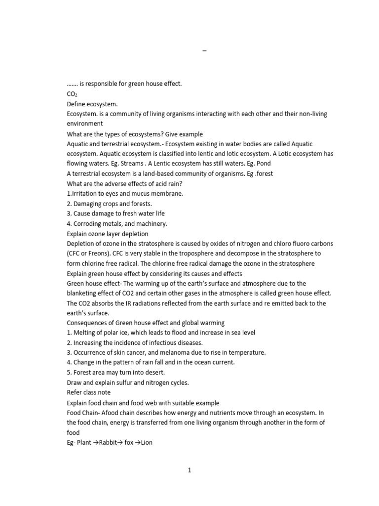 IMPORTANT QUESTIONS Answers | PDF | Ecosystem | Waste