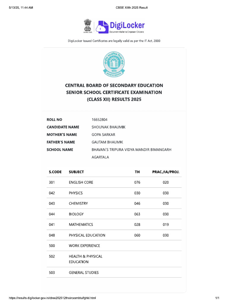 Result Class 12 2025 | PDF