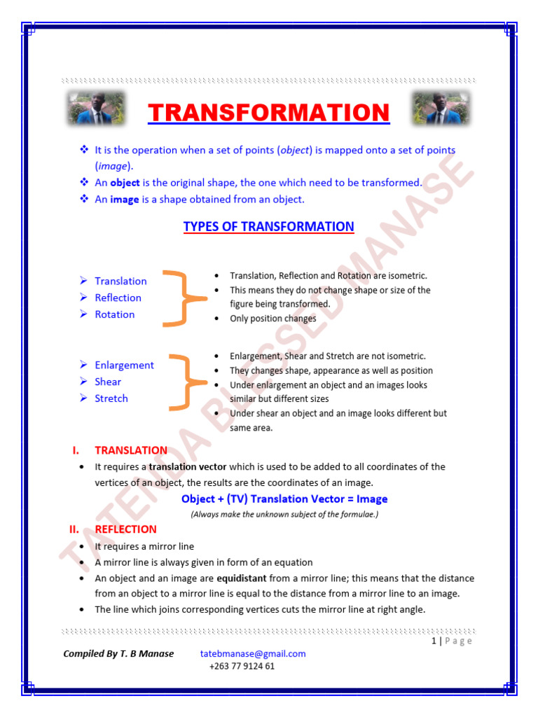 Transformation Notes by Sir Tatenda | PDF | Cartesian Coordinate System ...