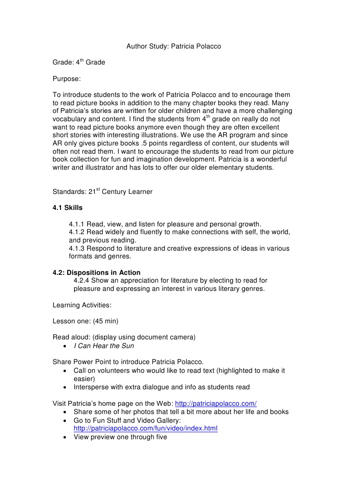Patricia Polacco Author Study for 4th Graders | PDF | Books | Reading ...