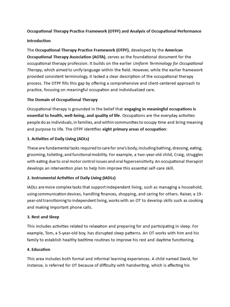 OTPF: Enhancing Occupational Performance | PDF | Occupational Therapy ...
