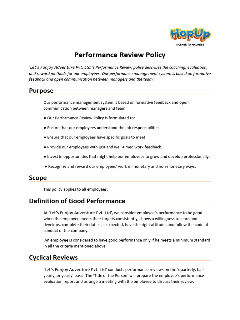 Performance Review Policy Overview | PDF | Employment | Social Psychology