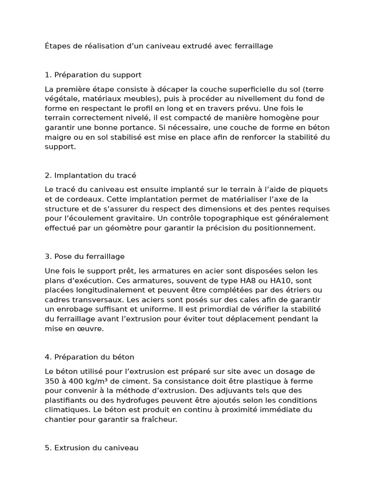 Caniveau extrudé : étapes de réalisation | PDF | Béton | Ingénierie civile