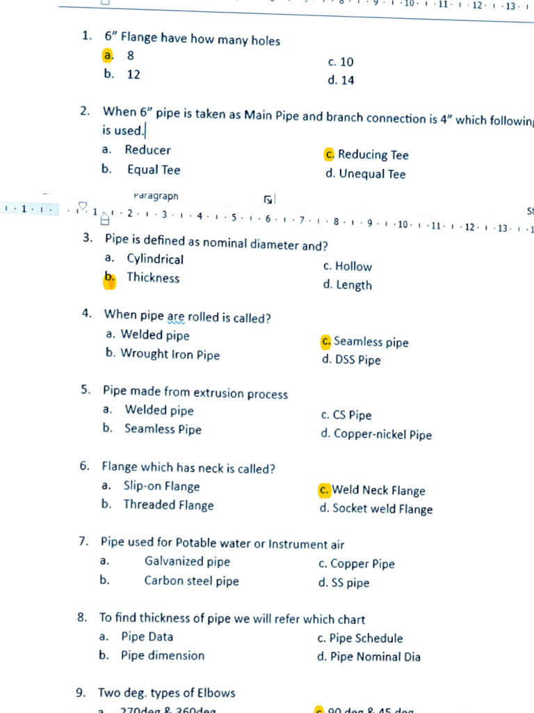 Piping QA/QC Examination Questions | PDF | Pipe (Fluid Conveyance) | Valve