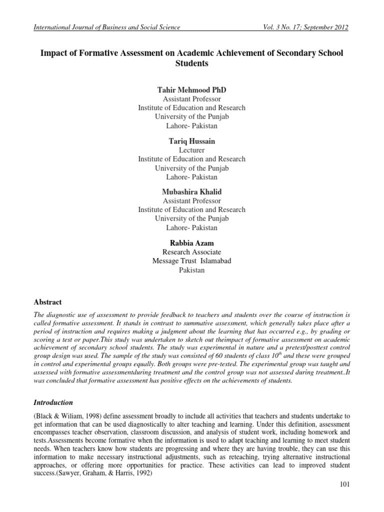 Impact of Formative Assessment on Academ | PDF | Educational Assessment ...