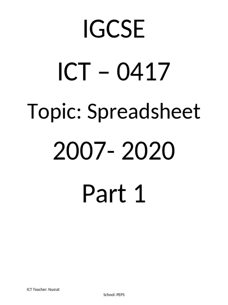 Igcse Ict Spreadsheet Guide 2007 2020 Pdf