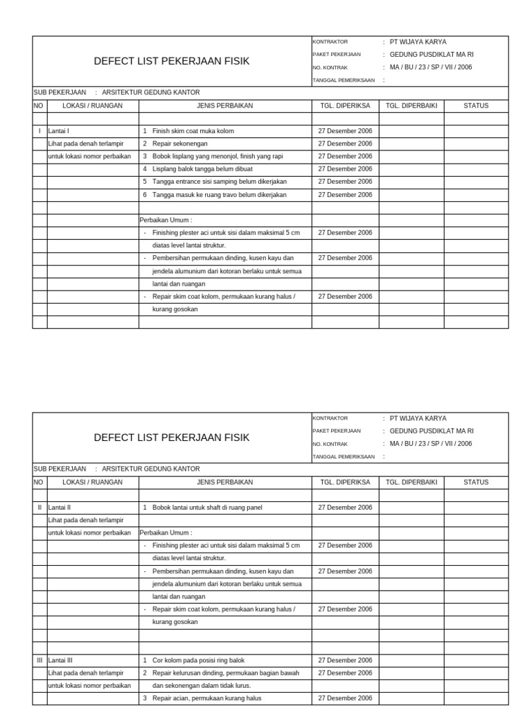 Defect List Serius | PDF
