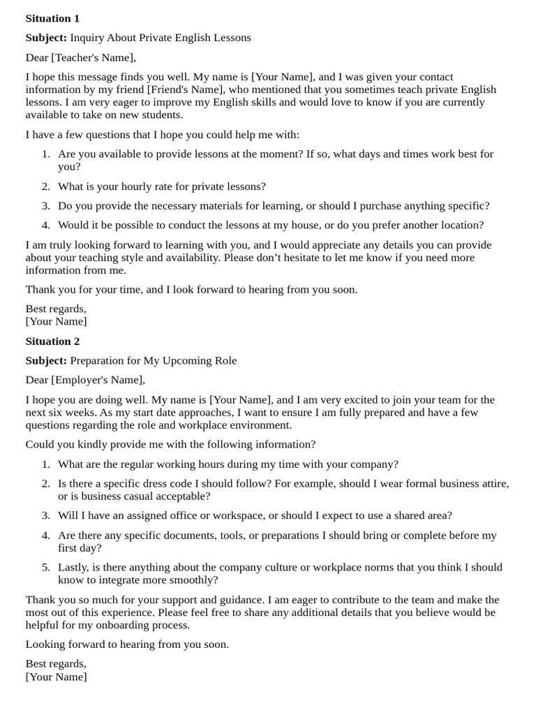 Inquiry for Private English Lessons | PDF