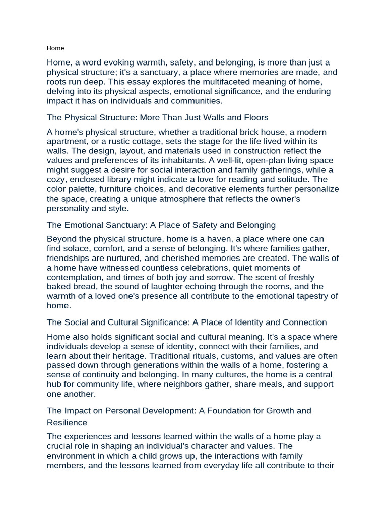 The Multifaceted Meaning of Home | PDF | Psychological Resilience ...