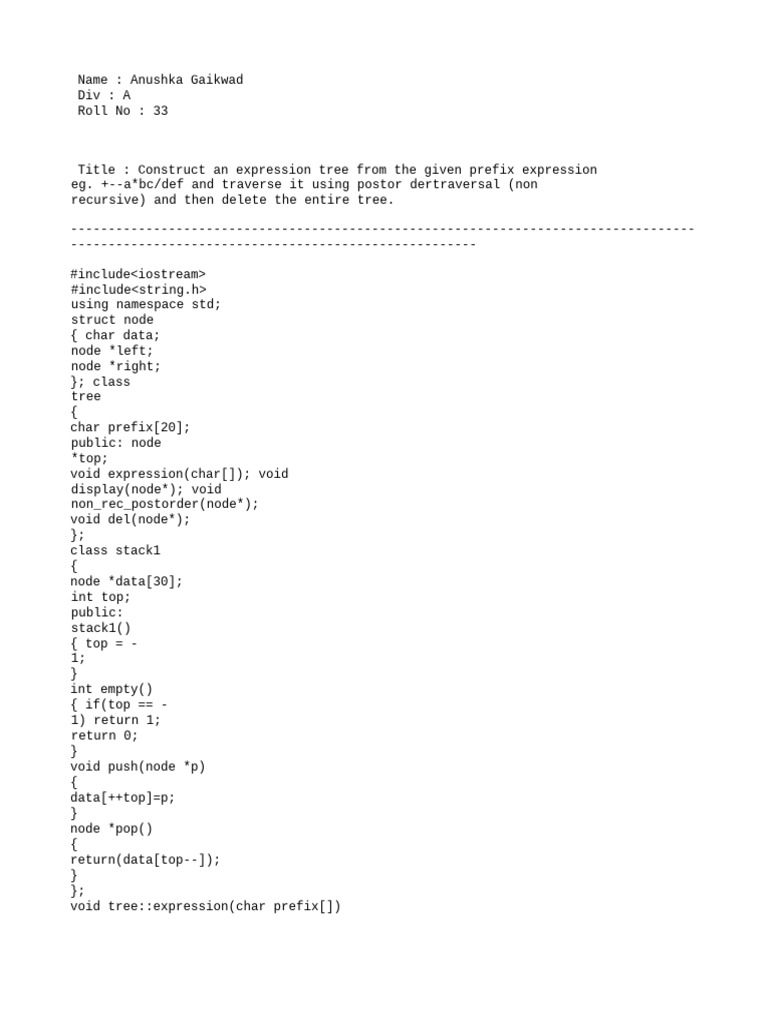 Build and Traverse Expression Tree | PDF