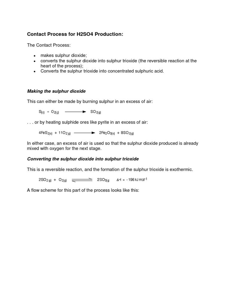 H2SO4 Production via Contact Process | PDF | Chemical Equilibrium ...