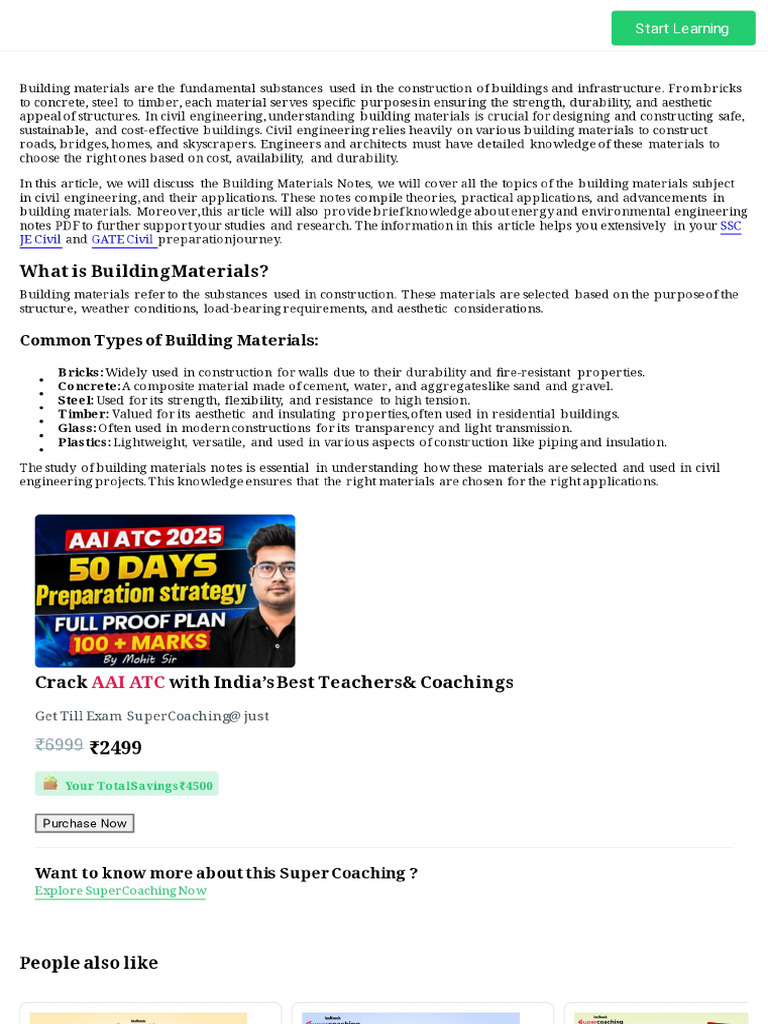 Building Materials Notes - Download Subject Notes & Free PDF For AE ...