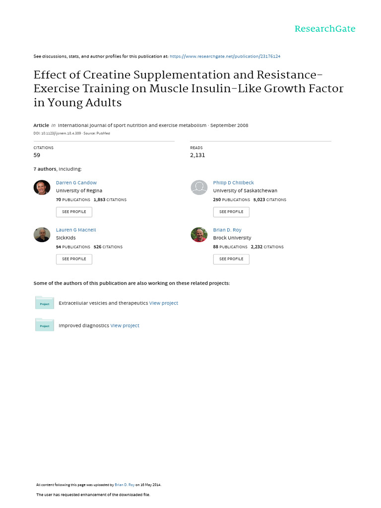 Creatine and Resistance Training Effects on IGF-I | PDF | Strength ...