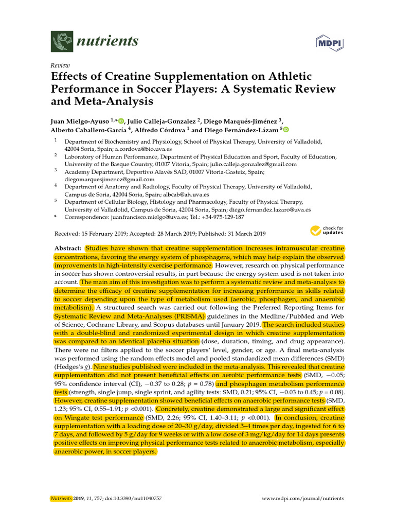 2019 Mielgo-Ayuso Et Al Effects of Creatine Supplementation On Athletic ...