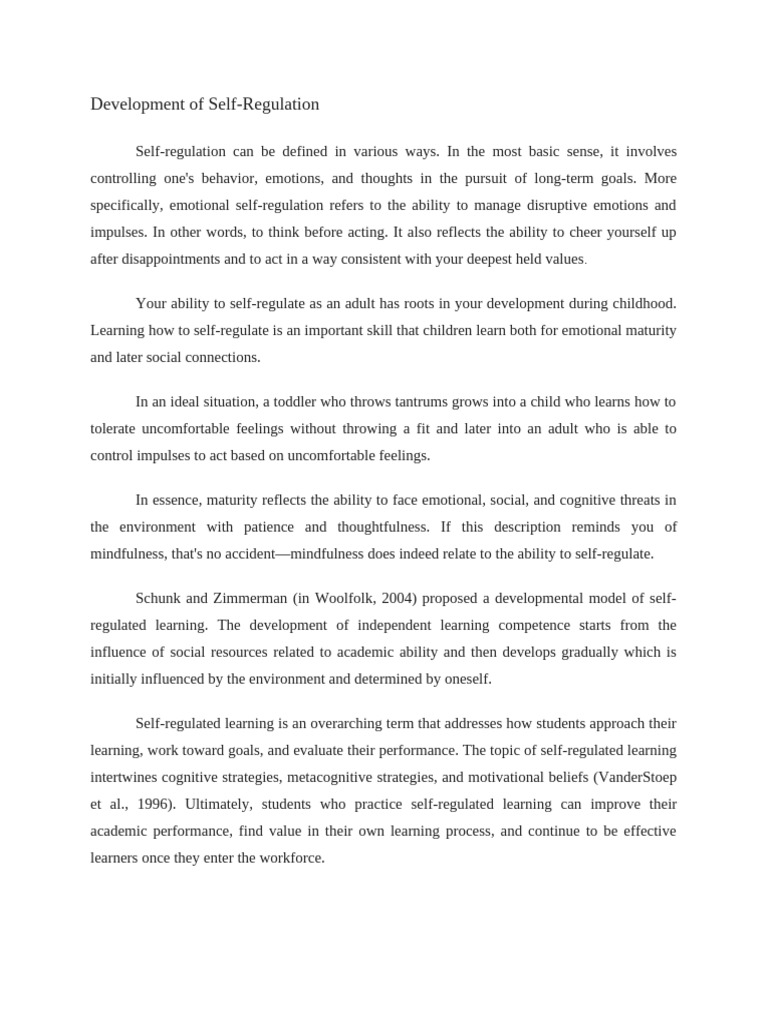 Development of Self | PDF | Emotional Self Regulation | Learning
