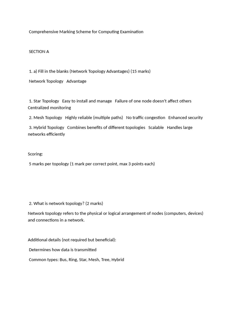 Computing Exam Marking Scheme Guide | PDF | Network Topology | Computer ...