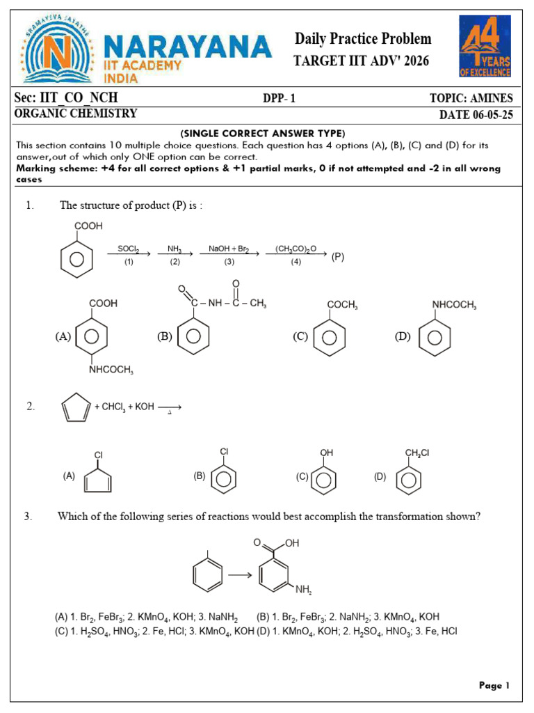 Amines & Derivatives DPP 1 | PDF | Amine | Chemical Compounds