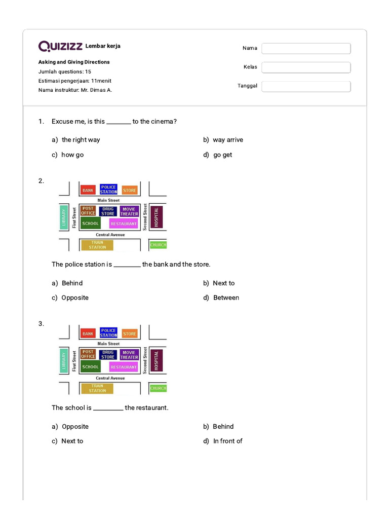 Asking for Directions Worksheet | PDF