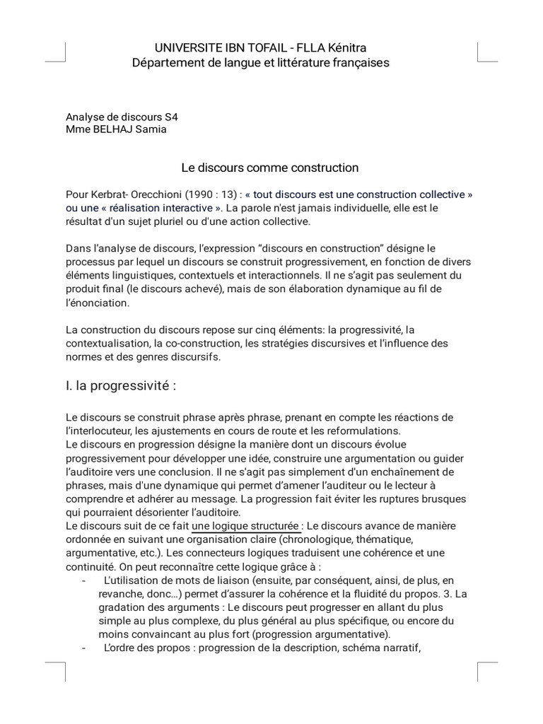 Construction du discours selon Belhaj | PDF | Discours (linguistique ...