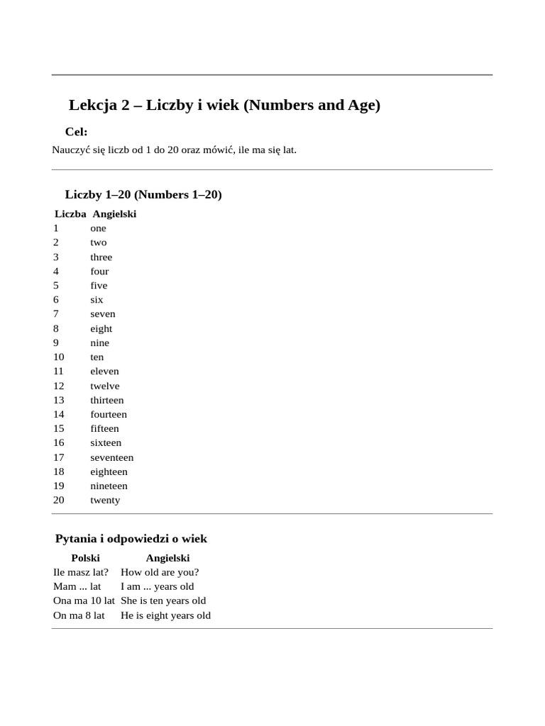 Druga Lekcja Angielski | PDF