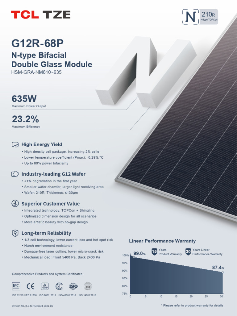 TCL 620W Bifacial Module Datasheet | PDF | Physical Sciences ...