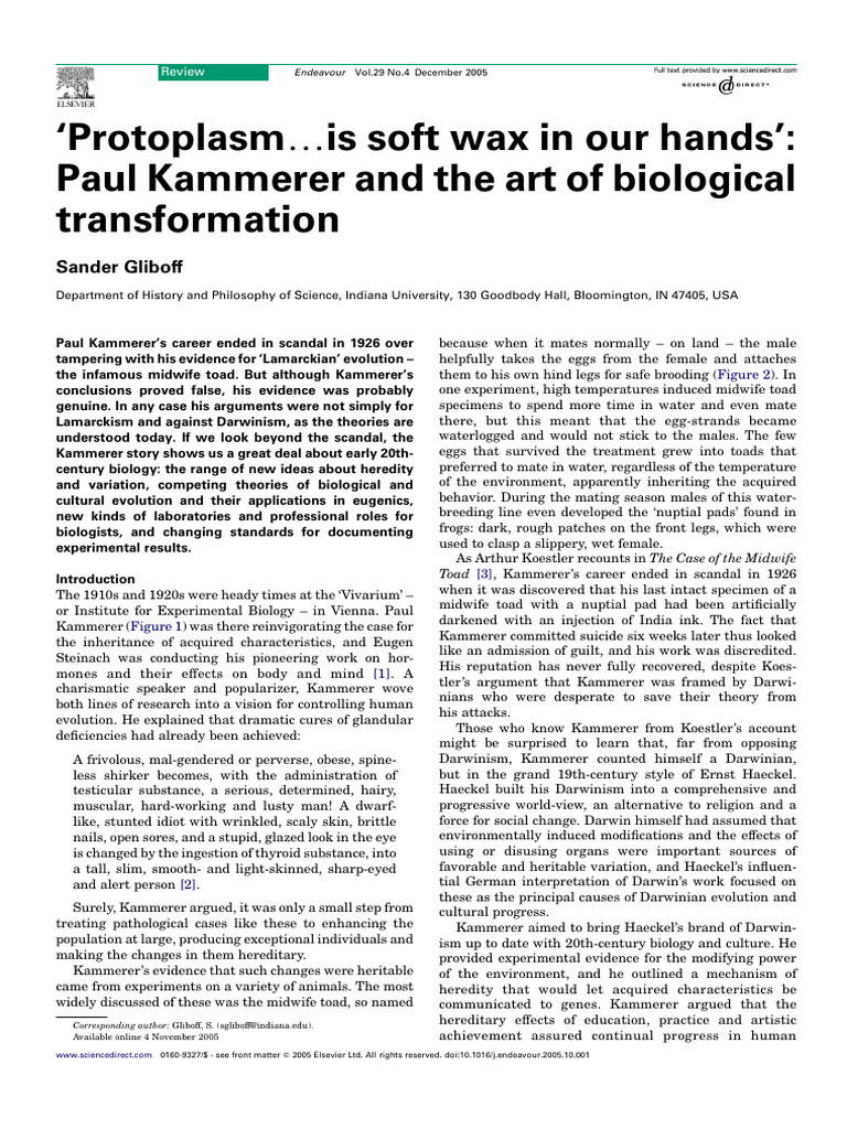 Paul Kammerer: Lamarckism and Scandal | PDF | Biology
