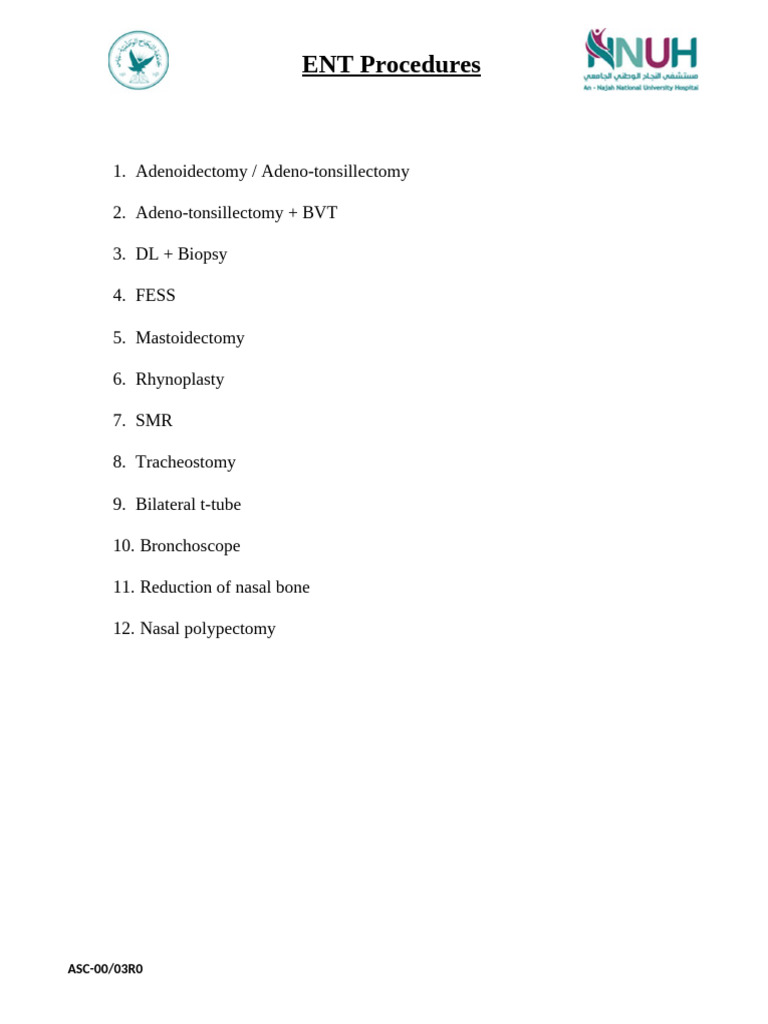 ENT Surgery Procedures Overview | PDF | Surgical Suture | Surgical ...