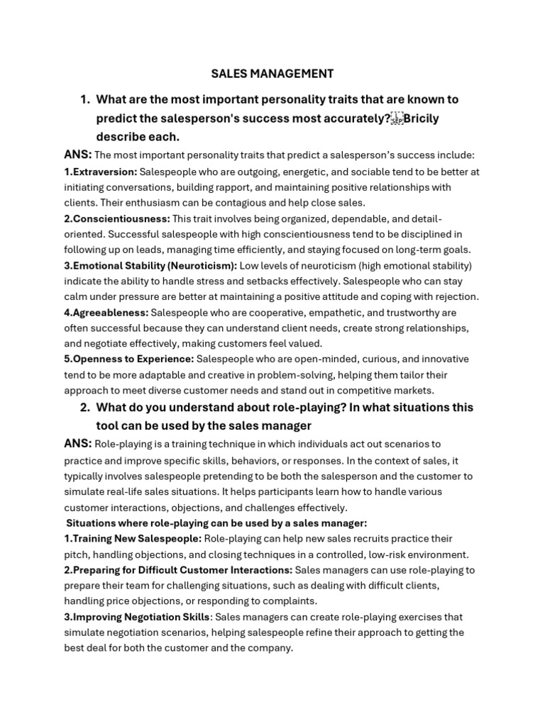 Key Traits for Sales Success and Management | PDF | Sales | Forecasting