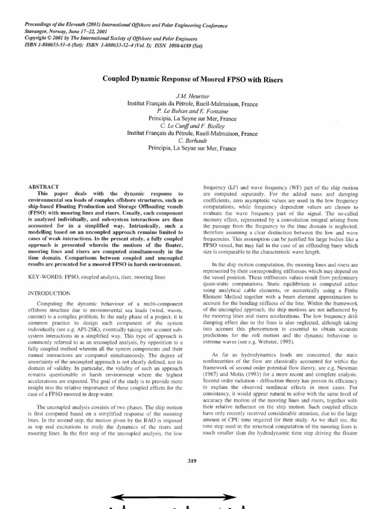 Coupled Dynamic Response of Moored FPSO With Risers | PDF | Waves ...