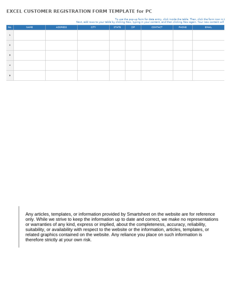 Excel Customer Registration Template | PDF