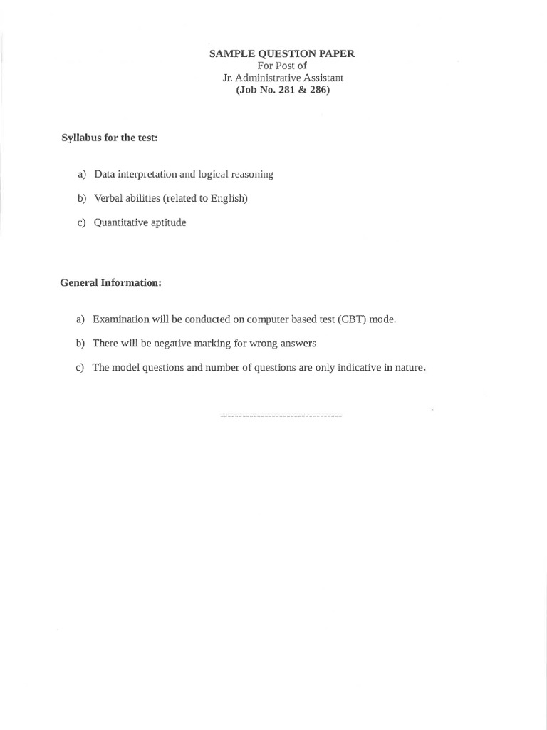 Sample Question Paper - Jr-Admin-Assistant | PDF
