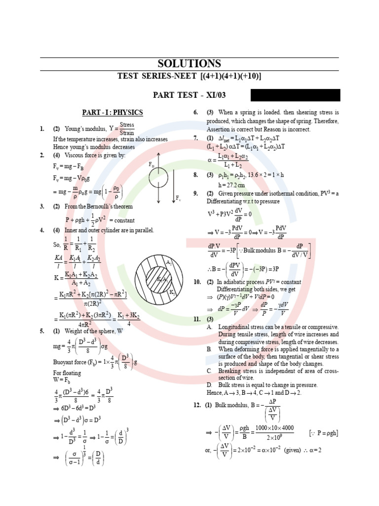 NEET Physics Solutions: Young's Modulus & More | PDF | Mitosis ...