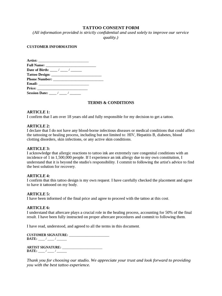 Tattoo Consent Form | PDF