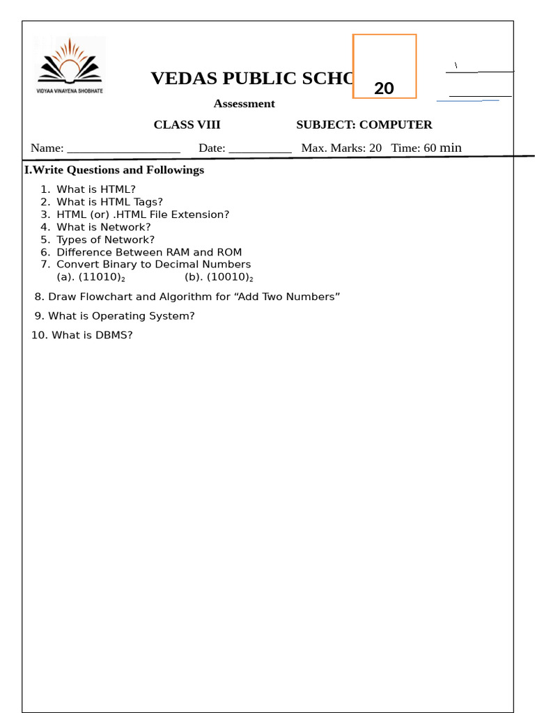 Class VIII Computer Assessment Guide | PDF