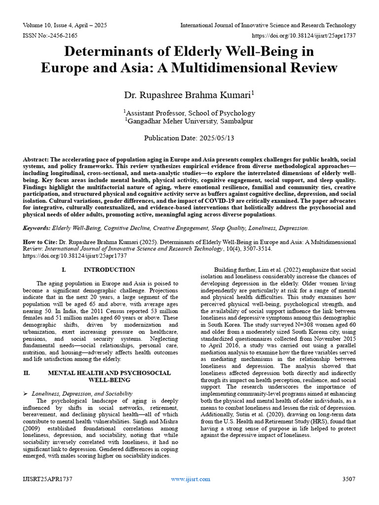 Elderly Well-Being in Europe and Asia | PDF | Dementia | Sleep