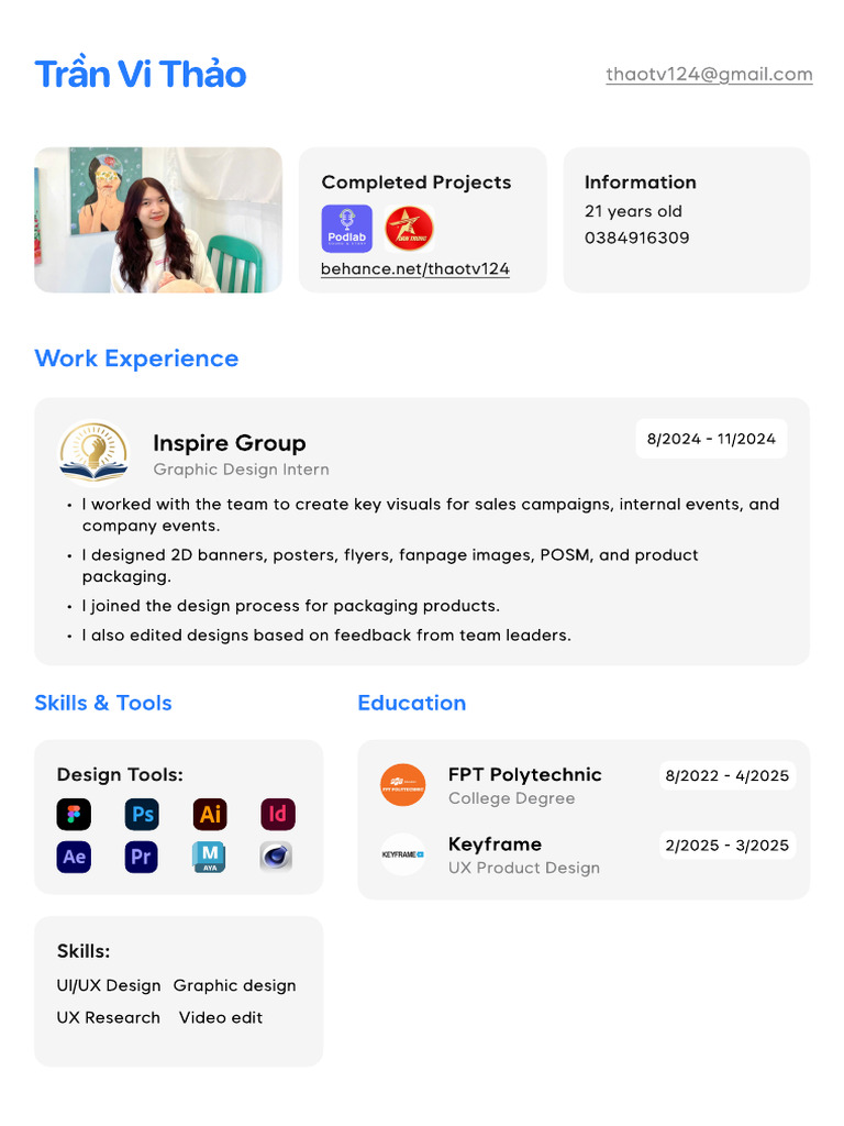CV Tran Vi Thao UX:UI Intern | PDF