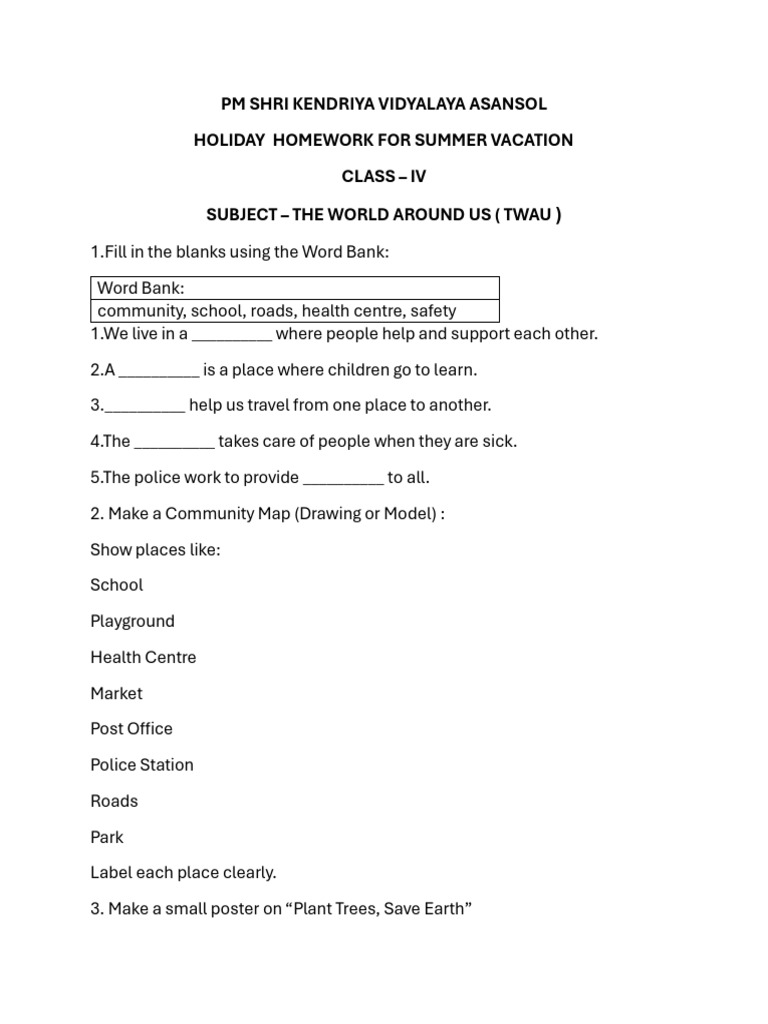 Class 4 EVS Holiday Homework Guide | PDF