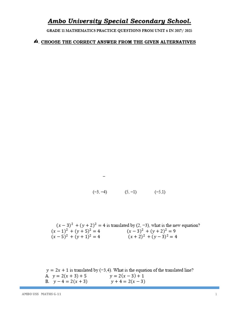 Maths G-11 Unit 6 Worksheet | PDF | Shape | Cartesian Coordinate System