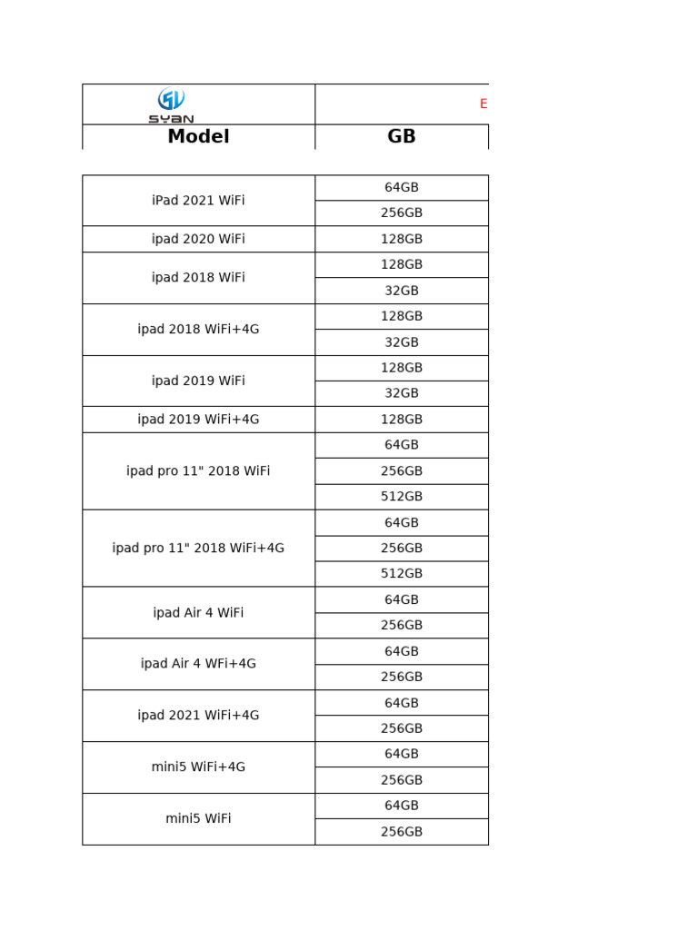 iPad and Microsoft Surface Models List | PDF | Microsoft | Portable ...