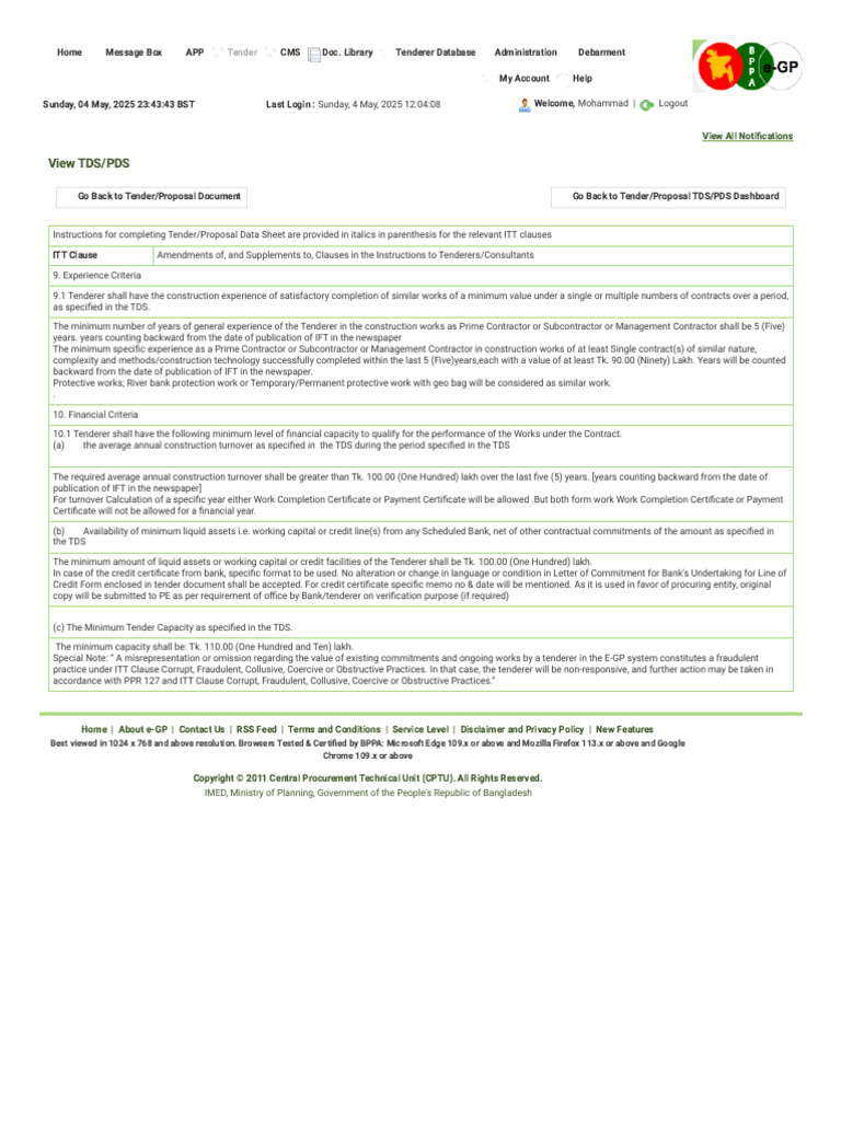 TDS/PDS Guidelines for Construction Bids | PDF