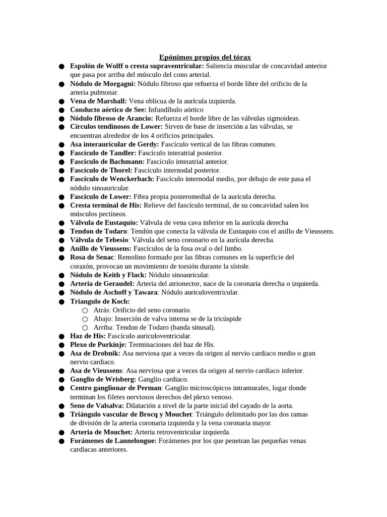 Epónimos Anatómicos del Tórax | PDF | Corazón | Anatomía humana